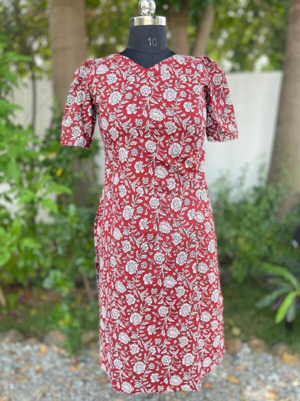 RED FLORAL COTTON KURTA