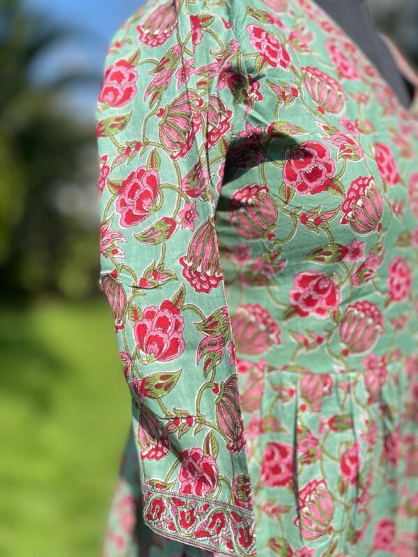 MINT GREEN LOTUS LONG KURTA - Image 3