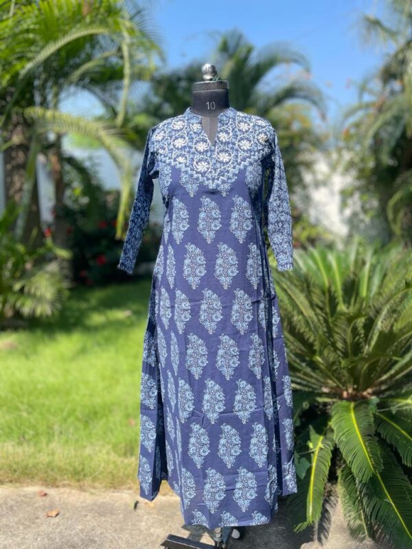 NAVY BLUE BLOCK PRINTED KURTA