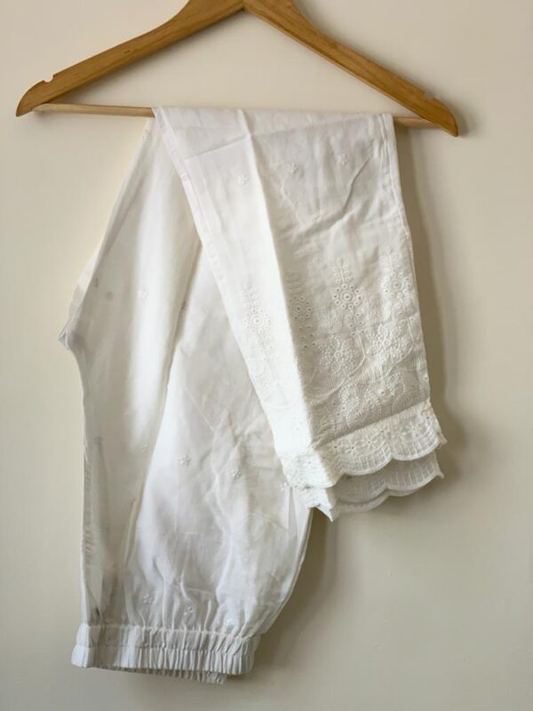 WHITE COTTON SCHIFFLI PANTS